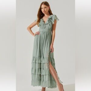 ASTR Tiara Ruffle Maxi Dress in Sage